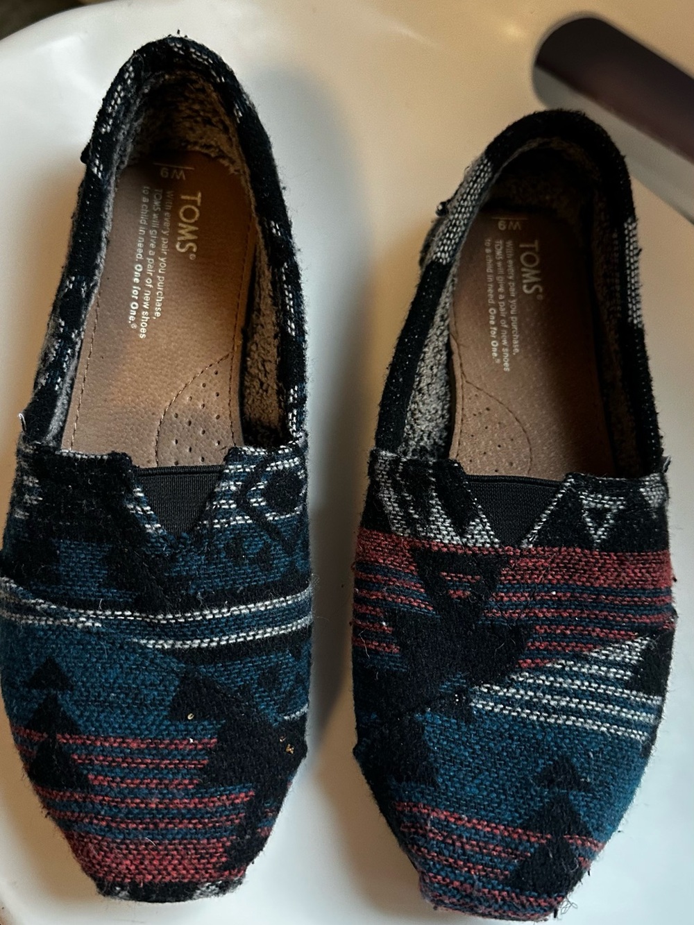 Toms Aztec Alpargata Knit Slip-Ons in Teal & Burgundy